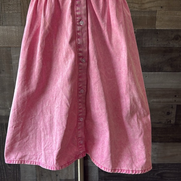 Pink denim button up dress medium pastel hyper feminine Barbiecore festival boho - Picture 5 of 12